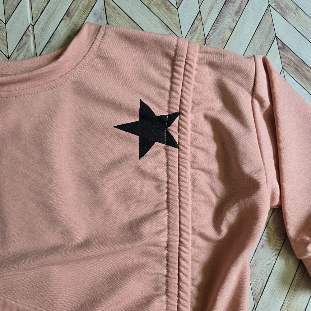 Baby Girl Bowknot Ruched Pink Sweater Crewneck Pullover Star Sweatshirt 18-24M